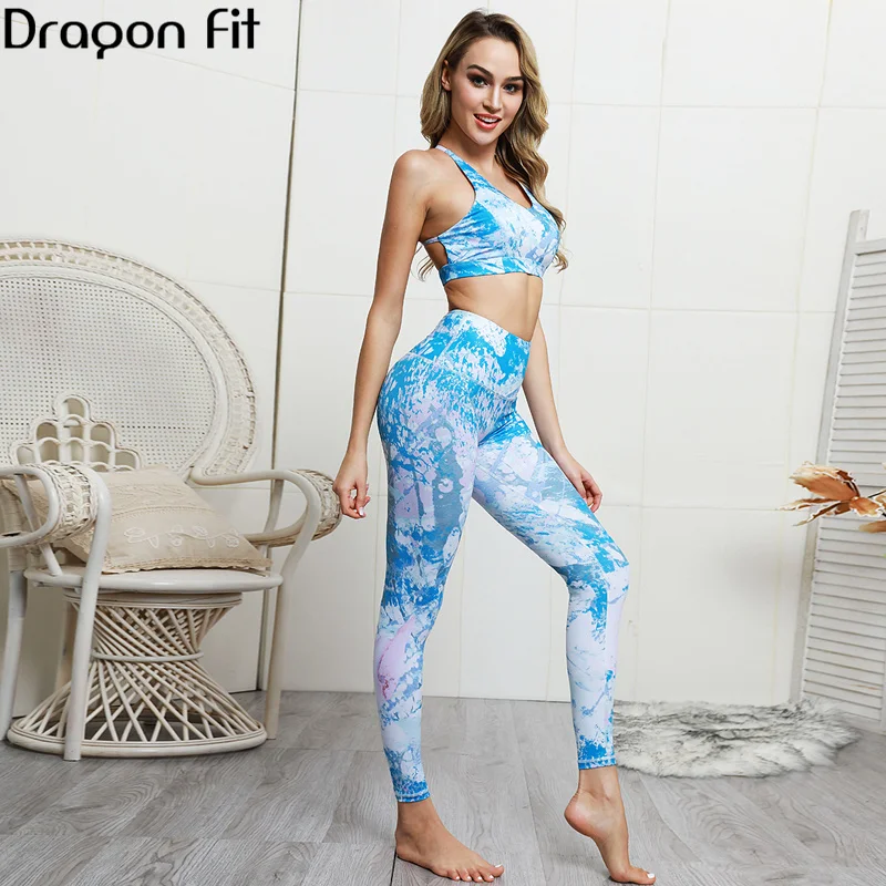 Женский спортивный костюм Dragon Fit с принтом для йоги фитнеса тренажерного зала |