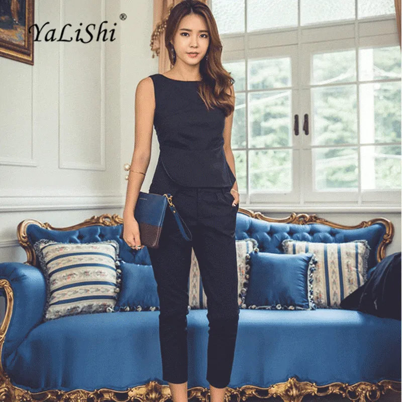 YaLiShi 2 Piece Set Black Navy Women Suit 2021 Summer Sleeveless O-Neck OL Blouse Shirt Tops and Pants Crop Top and Pant Set
YaLiShi 2 Piece Set Black Navy Women Suit 2021 Summer Sleeveless O-Neck OL Blouse Shirt Tops and Pants Crop Top and Pant Set