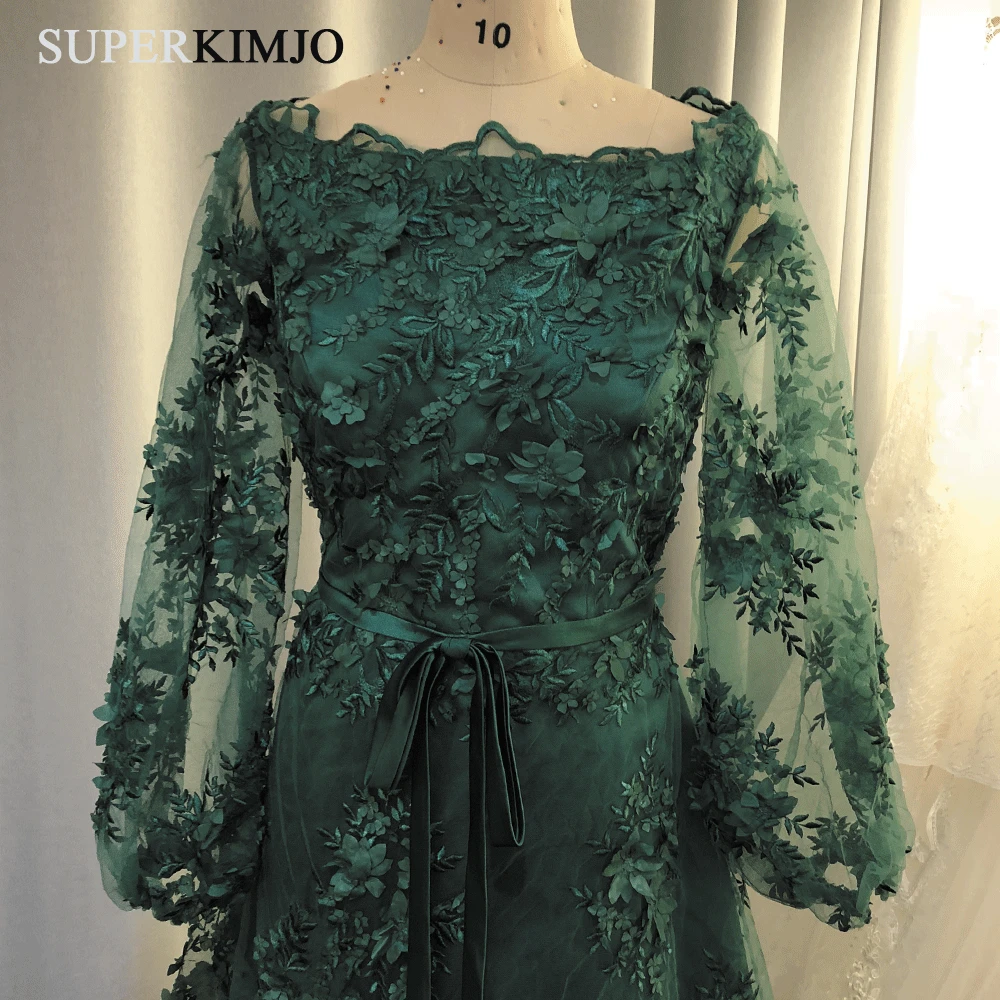 Платье суперкимхо с объемным цветком темно-зеленое платье на выпускной 2020