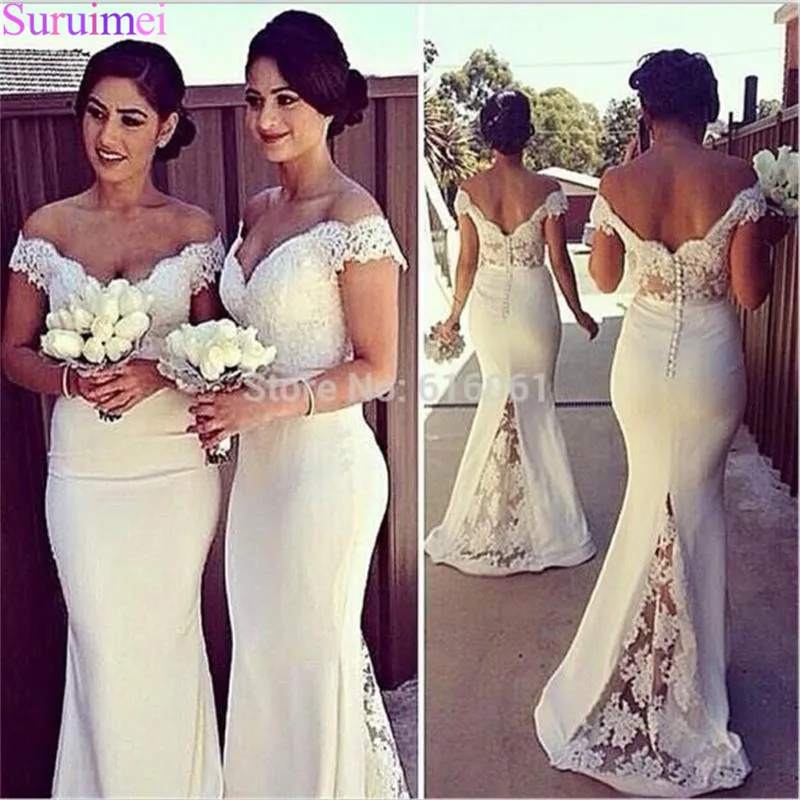 Mermaid 2018 Lace Bridesmaid Dresses Off The Shoulder Vestido Satin Ivory Bridal Wedding Party Dress Gowns Vestido De Festa
Mermaid 2018 Lace Bridesmaid Dresses Off The Shoulder Vestido Satin Ivory Bridal Wedding Party Dress Gowns Vestido De Festa