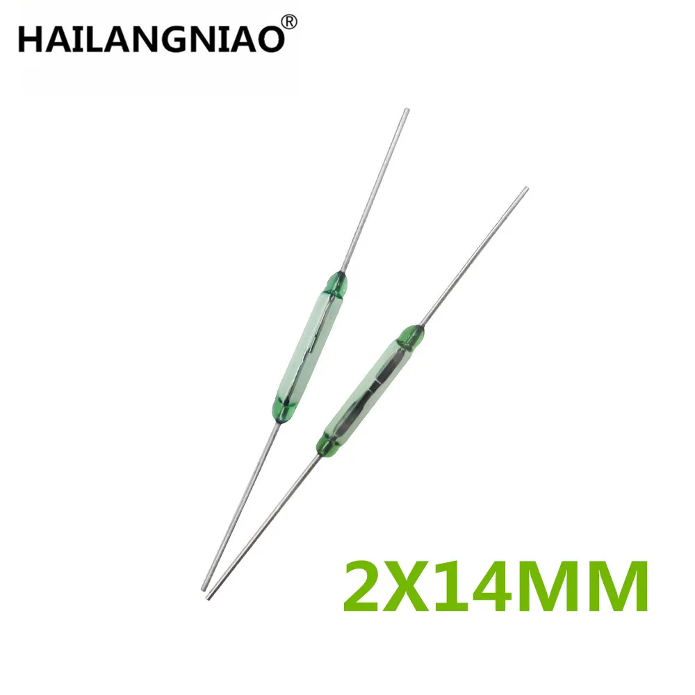 

50PCS/LOT Reed Switch 2X14MM GLASS Green N/O Low Voltage Current 100% NEW ORIGINAL