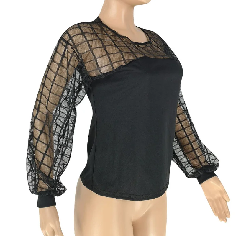New Fashion Sexy Perspective Mesh Blouses for Women Lantern Sleeve Sheer Grid Mesh Patchwork Casual Blouse
New Fashion Sexy Perspective Mesh Blouses for Women Lantern Sleeve Sheer Grid Mesh Patchwork Casual Blouse