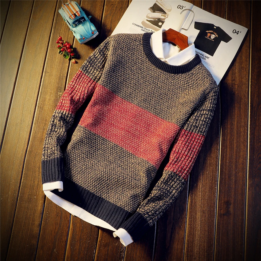 Autumn and winter men's fashion round neck sweater, trend personality color matching slim youth warm pullover sweater
Autumn and winter men's fashion round neck sweater, trend personality color matching slim youth warm pullover sweater