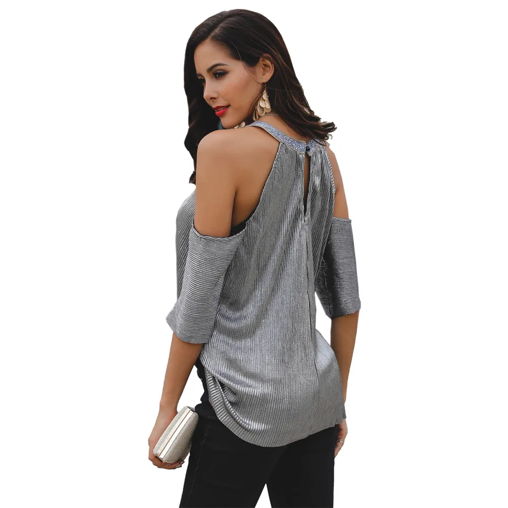 Women's sexy Blouses & Shirts round neck silver color shoulder off pleated shinning tops elegant fashion shirt for ladies
Women's sexy Blouses & Shirts round neck silver color shoulder off pleated shinning tops elegant fashion shirt for ladies