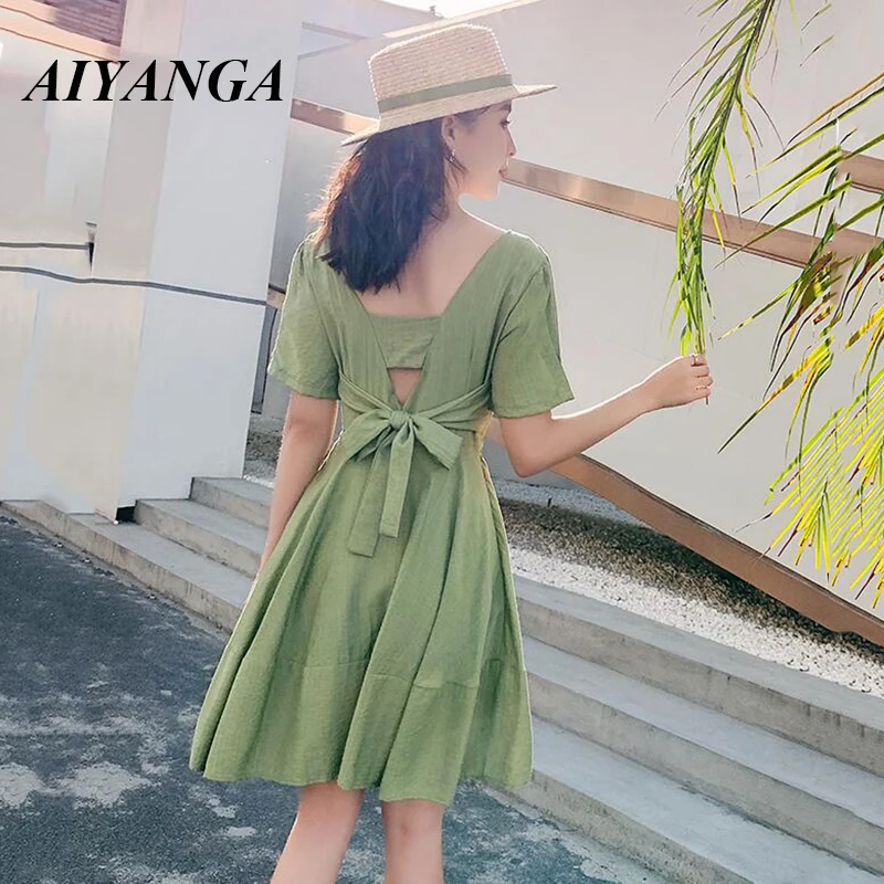 Women Dress Bohemian A-Line High Waist Backless Bow Short Sleeve Green Dress Summer 2019 Holiday Vintage Beach Sundress
Women Dress Bohemian A-Line High Waist Backless Bow Short Sleeve Green Dress Summer 2019 Holiday Vintage Beach Sundress