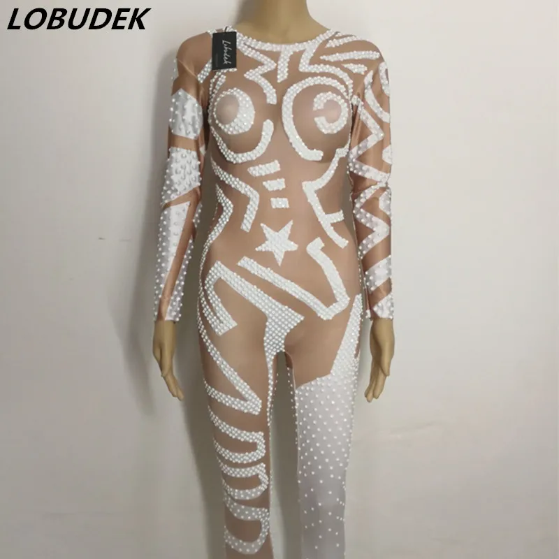 European Sexy Bar Nightclub Female DJ singer DS Costume White Crystals Leotard Jumpsuit Dance Teams jazz performance dance wears
European Sexy Bar Nightclub Female DJ singer DS Costume White Crystals Leotard Jumpsuit Dance Teams jazz performance dance wears
