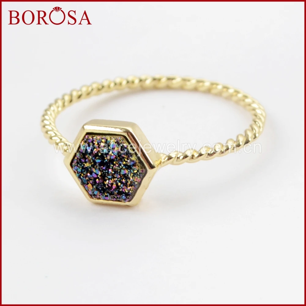 BOROSA 10PCS New Arrival Gold Color Hexagon Rainbow Druzy Rings, Natural Agates Titanium Drusy Bezel Ring for Women ZG0294
BOROSA 10PCS New Arrival Gold Color Hexagon Rainbow Druzy Rings, Natural Agates Titanium Drusy Bezel Ring for Women ZG0294
