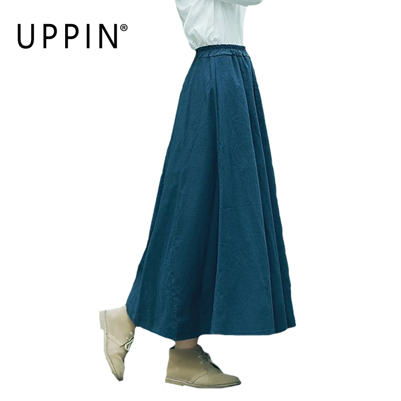 Uppin 2018 Для женщин белье хлопок длинные юбки эластичный пояс плиссированные макси