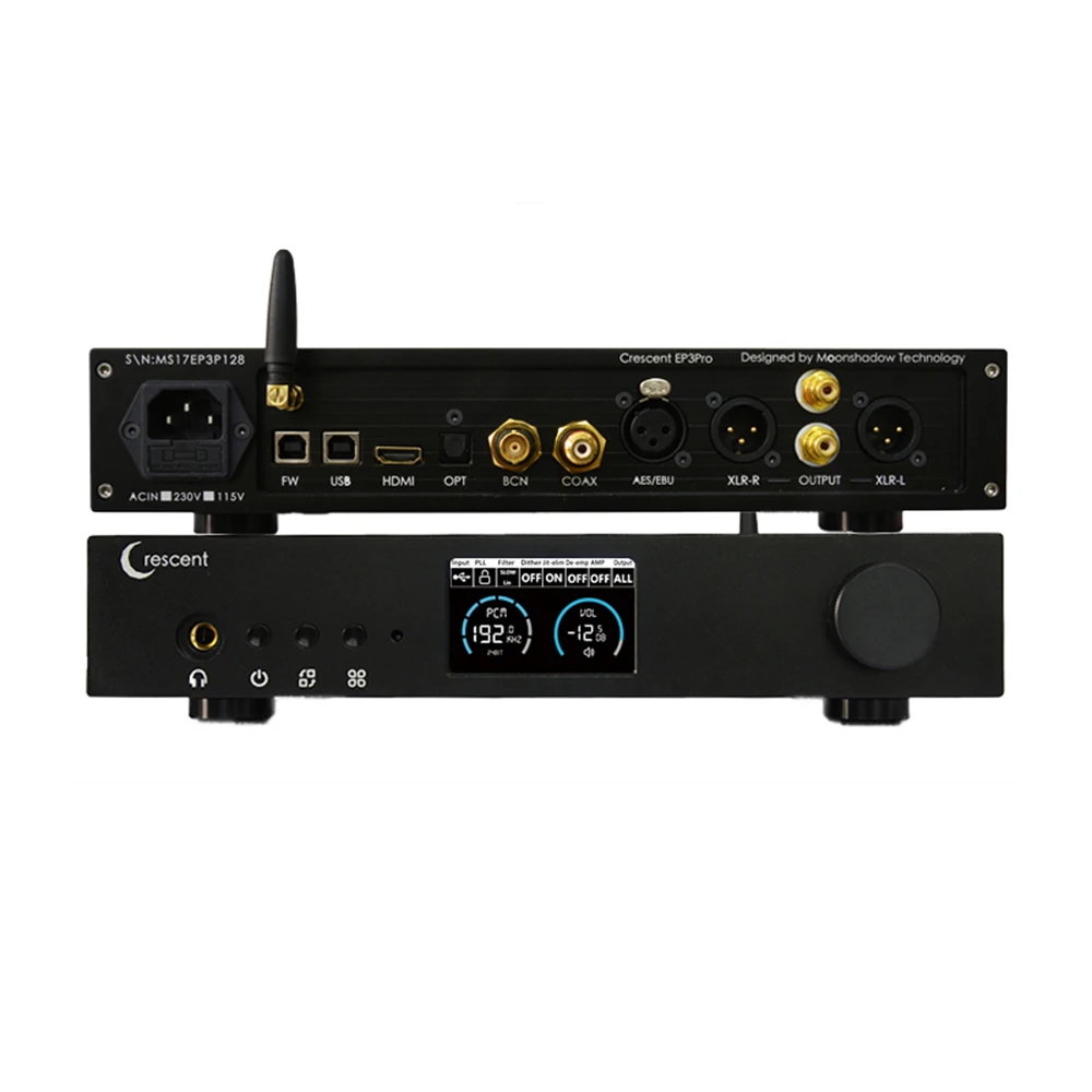 Crescent EP3Pro ES9038PRO Full Balanced XMOS DSD 512 HiFi XLR RCA Bluetooth DAC Decoder Headphone Amplifier
Crescent EP3Pro ES9038PRO Full Balanced XMOS DSD 512 HiFi XLR RCA Bluetooth DAC Decoder Headphone Amplifier
