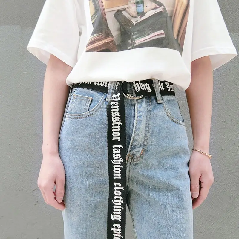 130cm Fashion Unisex Nylon Canvas Belts Printing Thai D Ring Double Buckle Belts