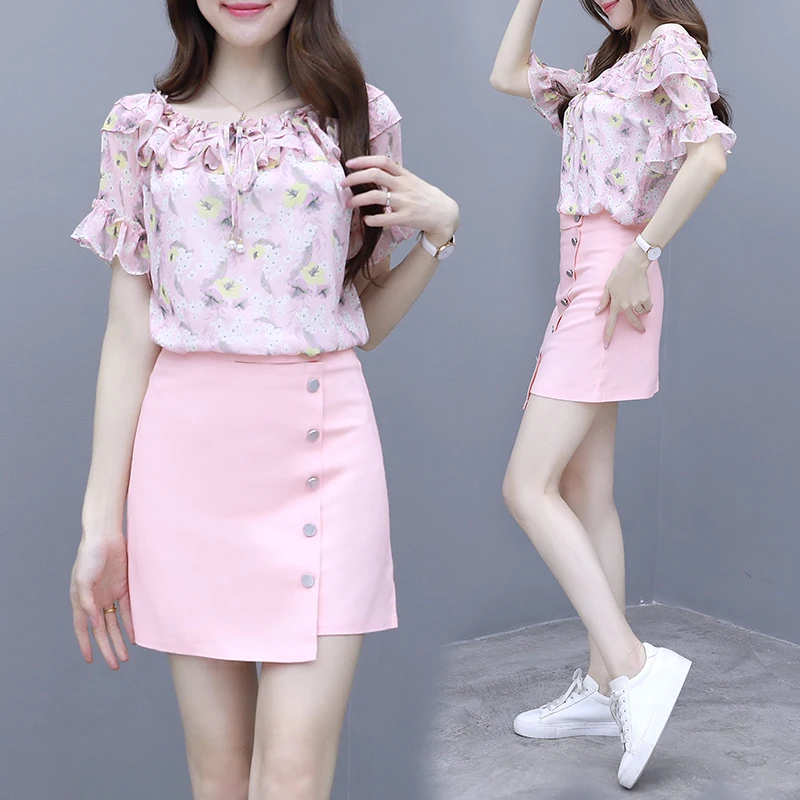 European Fashion Chiffon Top Blouse & A Line Skirt New Summer Two Pcs Clothing Set Women Sweet Leisure Suit Vestido Outfit Girl
European Fashion Chiffon Top Blouse & A Line Skirt New Summer Two Pcs Clothing Set Women Sweet Leisure Suit Vestido Outfit Girl