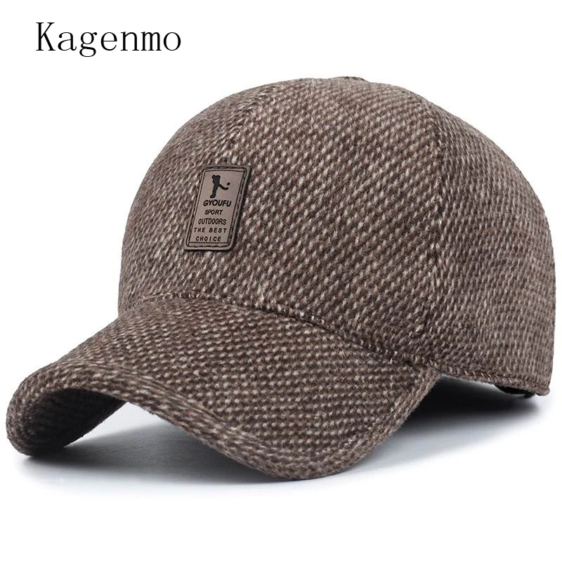 Мужская зимняя шапка Kagenmo теплая бейсбольная кепка с защитой ушей козырек из