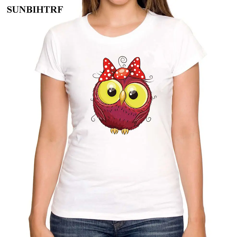 Sunbihtrf 2018 Лето Для женщин новинка футболка мода красочные сова с бантом Дизайн