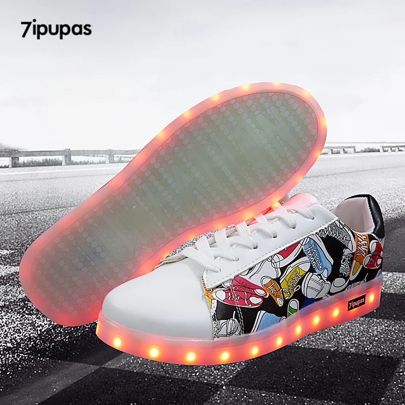 7ipupas/Лидер продаж Светящаяся обувь с граффити Повседневные Яркие кроссовки