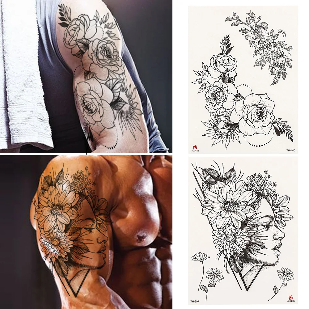 1 шт. Сексуальная временная татуировка наклейка Черная роза цветок девушка рука