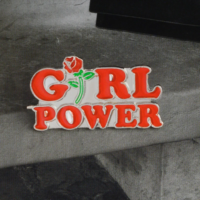 Red Rose GIRL POWER Metal Enamel Brooch Fashion Personality Women's Clothing Backpack Trendy Glamour Jewelry Accessories Gift |