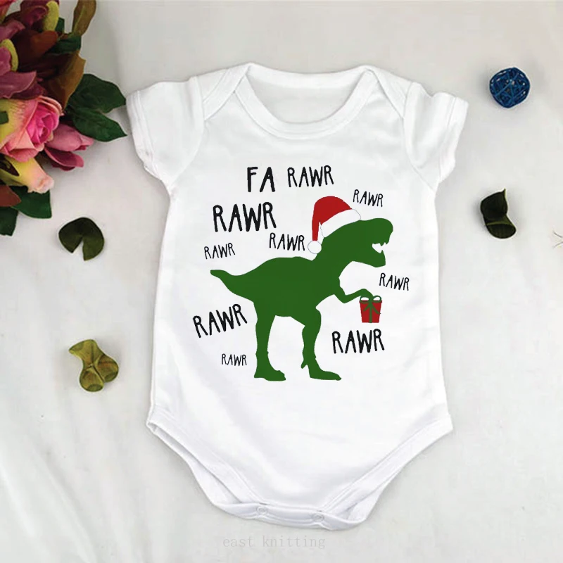 

Детский хлопковый комбинезон DERMSPE для новорожденных, повседневный ромпер с коротким рукавом, с буквенным принтом rawr, с динозавром, белая оде...