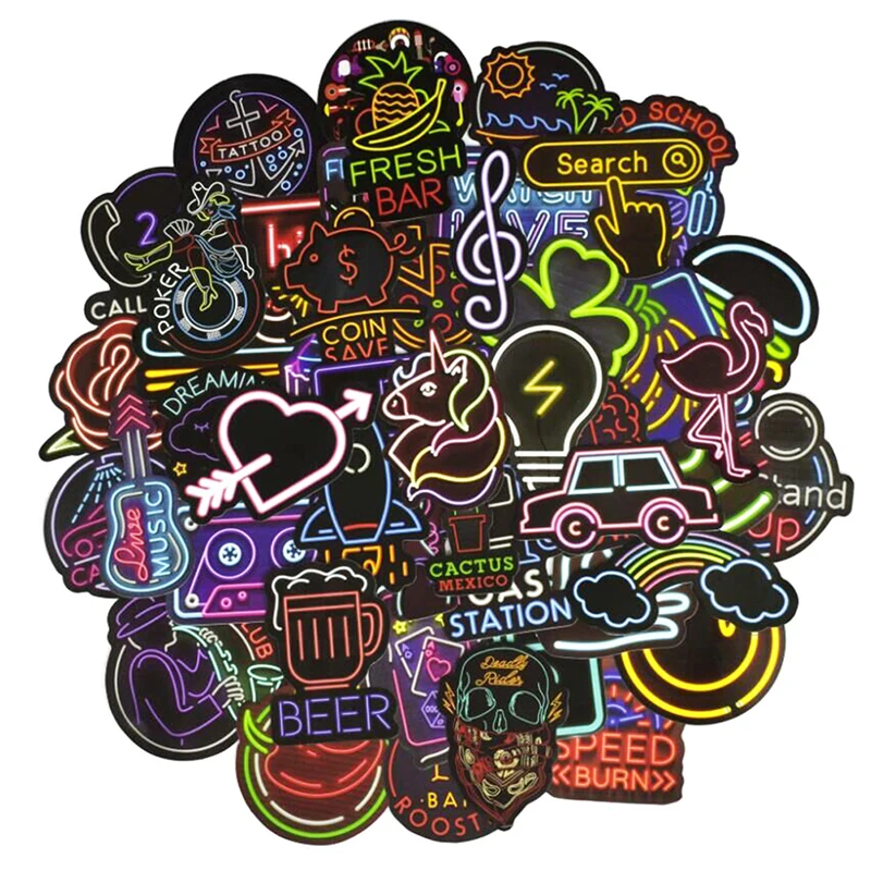 50Pcs/lot Neon Light Sticker Anime Icon Animal Cute Decals Stickers Gifts for Children Laptop Suitcase Guitar Fridge Bicycle Car
50Pcs/lot Neon Light Sticker Anime Icon Animal Cute Decals Stickers Gifts for Children Laptop Suitcase Guitar Fridge Bicycle Car