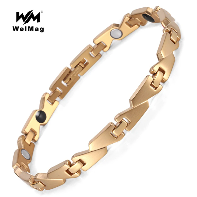 WelMag Tourmaline Magnetic Bracelet Health Care Elements Chain Gold color Stainless Steel Jewelry Bracelets for women | Украшения и
