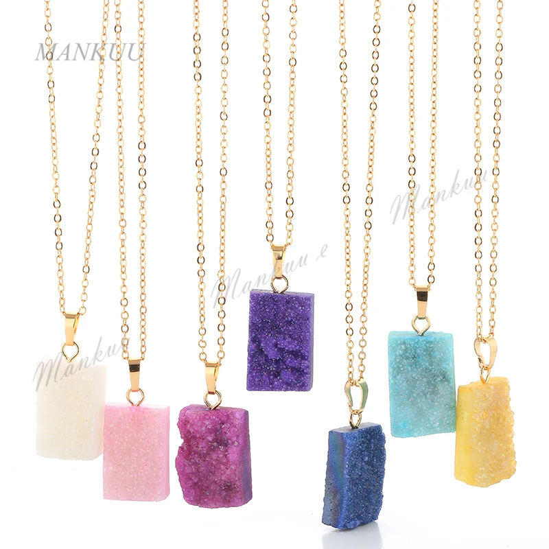 

Rectangle Druzy Pendant Gold Chains Statement Necklace for Women More Color Candy Drusy Druzy Stone Pendant Necklace DN198