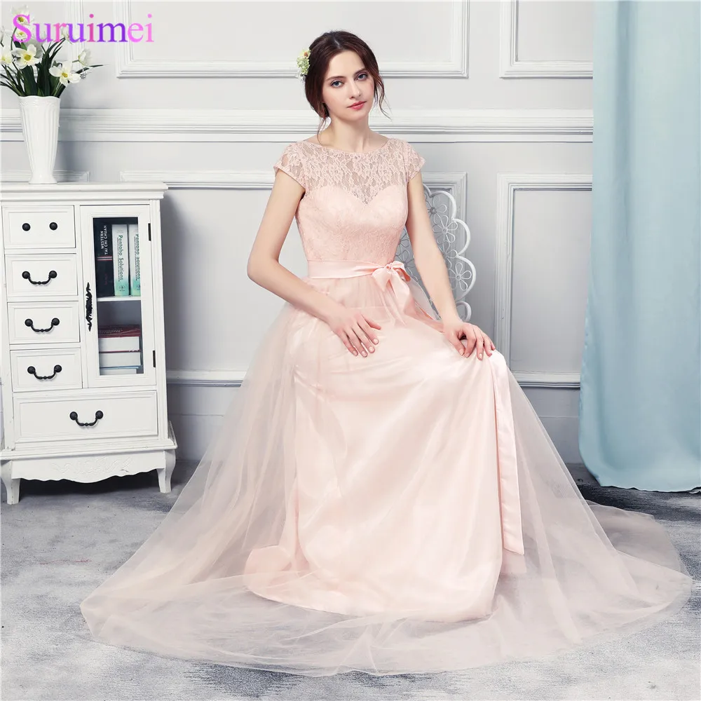 Wedding Event Pearl Pink Bridesmaid Dresses Long Cap Sleeves With High Quality Lace Applique Bow Sash Tulle Maid Of Honor Dress
Wedding Event Pearl Pink Bridesmaid Dresses Long Cap Sleeves With High Quality Lace Applique Bow Sash Tulle Maid Of Honor Dress