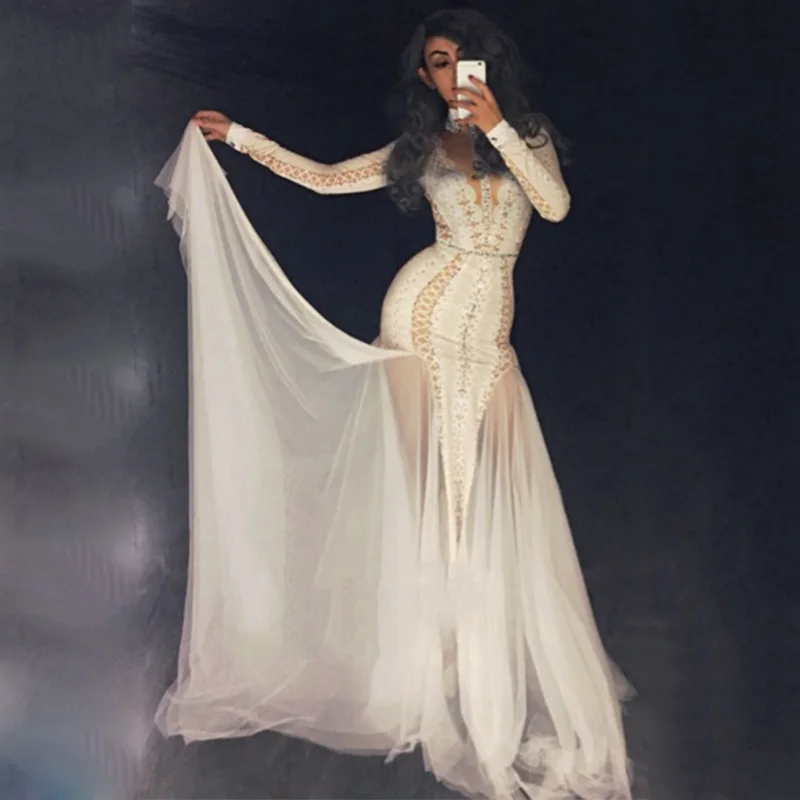 Nightclub White Dj Ds Long Dress Bodysuit Sparkling Crystals Nightclub Party Stage Wear Bling Women Celebrity Dresses DNV10816
Nightclub White Dj Ds Long Dress Bodysuit Sparkling Crystals Nightclub Party Stage Wear Bling Women Celebrity Dresses DNV10816