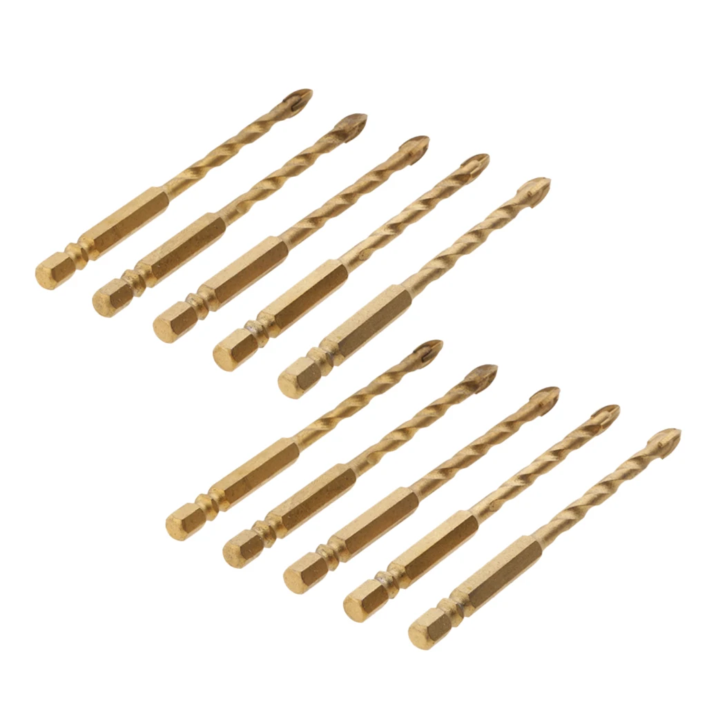 10Pcs 6mm Hex Shank Masonry Drill Bits (Tile, Brick, Concrete, Glass, Plastic,Wood) with Industrial Strength Carbide Tips
10Pcs 6mm Hex Shank Masonry Drill Bits (Tile, Brick, Concrete, Glass, Plastic,Wood) with Industrial Strength Carbide Tips