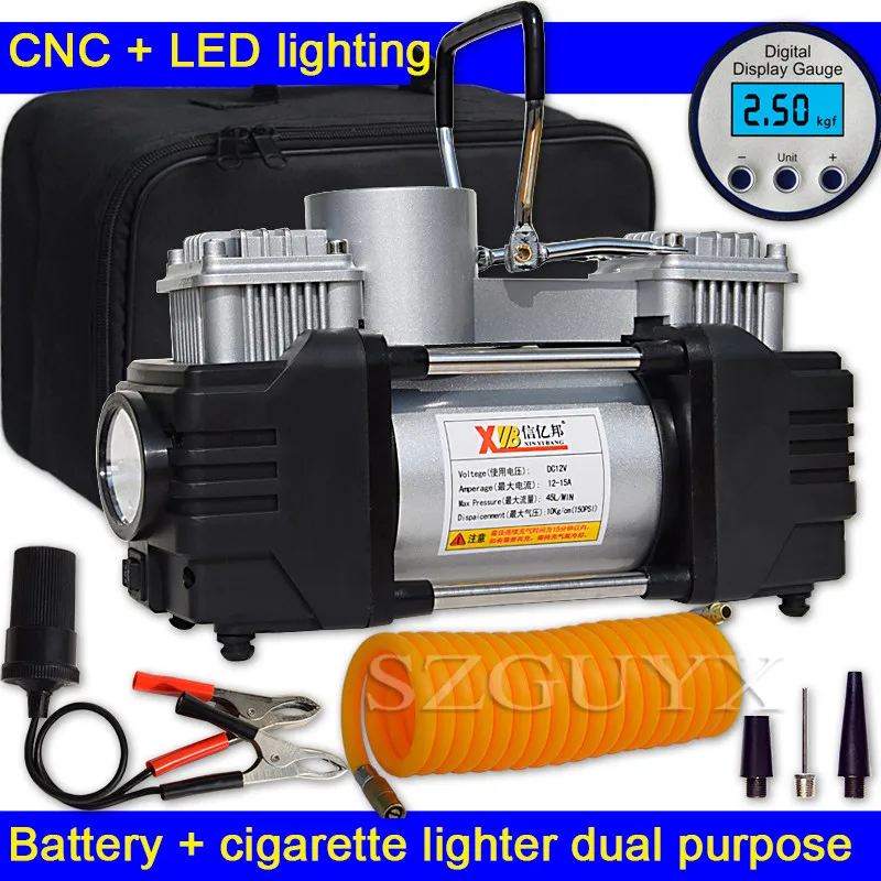 Portable two-cylinder car air compressor belt car air pump with LED light tire air pump
Portable two-cylinder car air compressor belt car air pump with LED light tire air pump