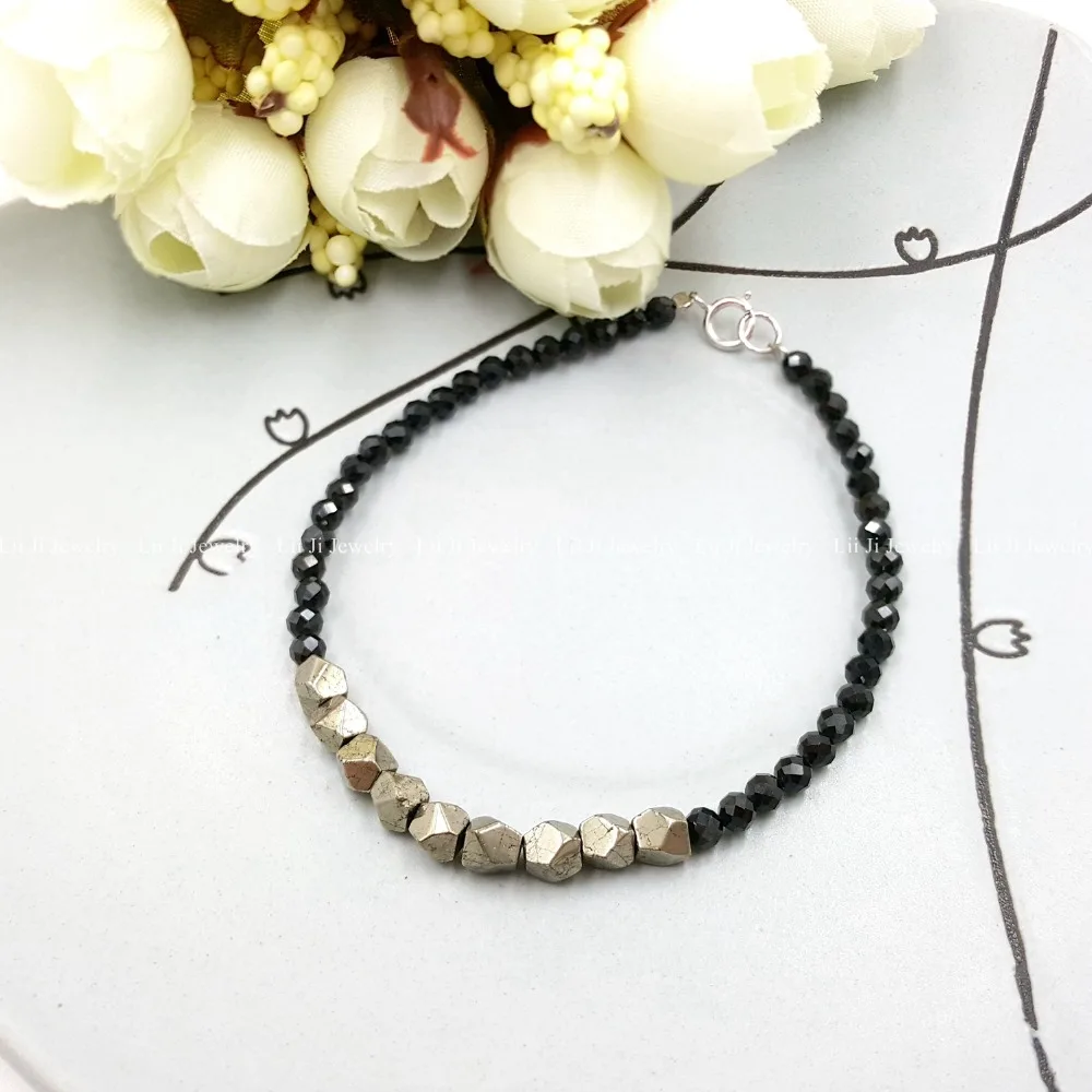 Lii Ji Tiny Pyrite,Black Spinel 925 Sterling Silver Shining Bracelet for Women or Men
Lii Ji Tiny Pyrite,Black Spinel 925 Sterling Silver Shining Bracelet for Women or Men