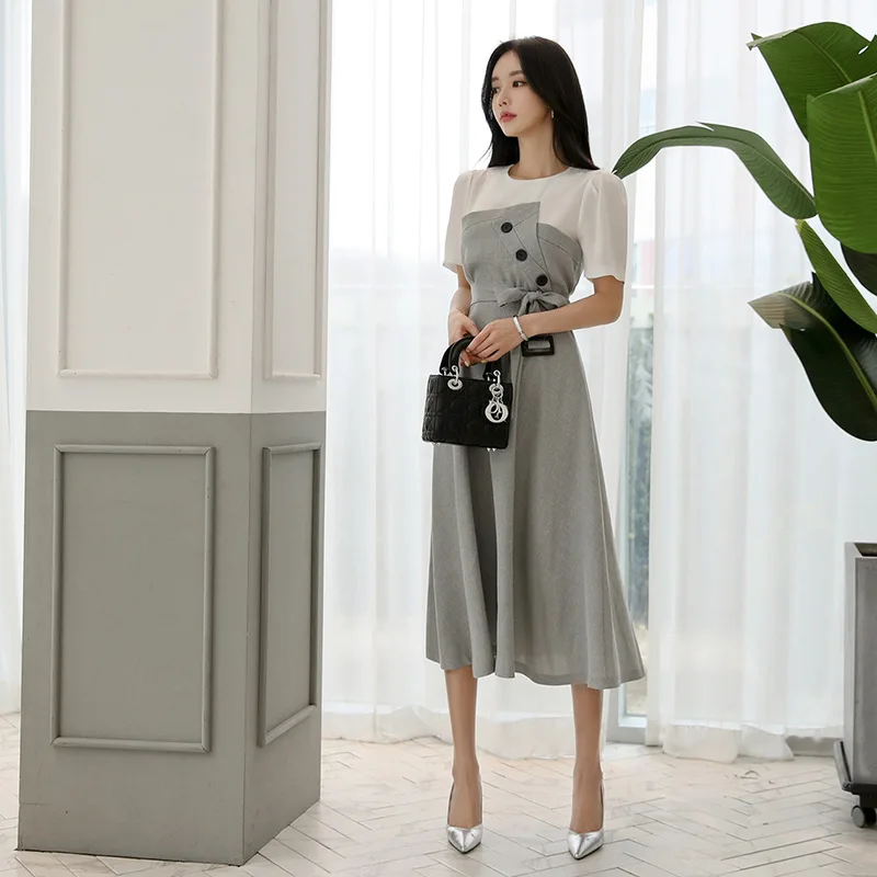 Women Houndstooth Korean Dress Summer 2019 Short Sleeve Patchwork Sashes Big Swing Ladies Dresses Casual Elegant Dress Plus Size
Women Houndstooth Korean Dress Summer 2019 Short Sleeve Patchwork Sashes Big Swing Ladies Dresses Casual Elegant Dress Plus Size