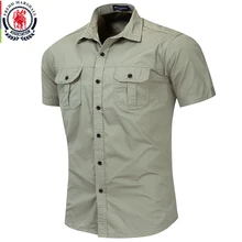 Fredd Marshall New Mens Military Shirt Men Short Sleeve Cargo Shirts 100% Cotton Casual Solid Shirt Male Pocket Work Shirt 55889
