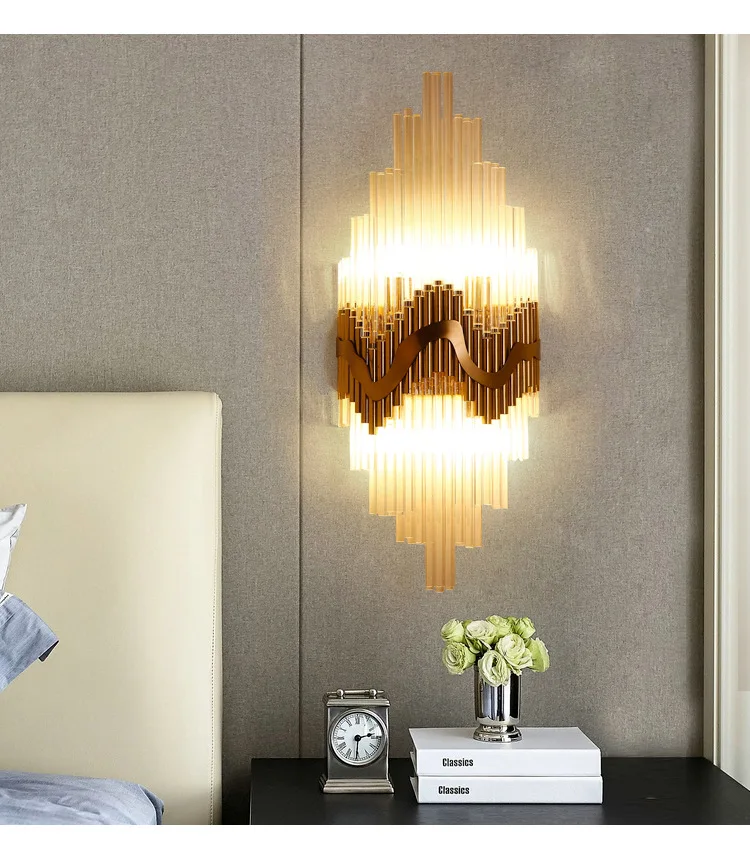 Postmodern designer light luxury background wall lamp bedroom bedside crystal wall lamp