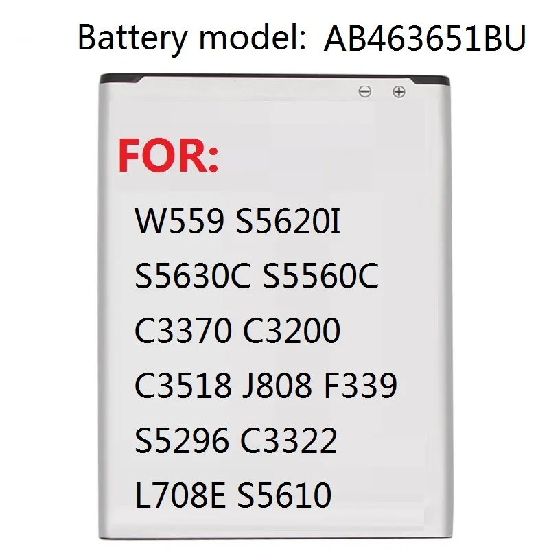Battery AB463651BU For Samsung W559 S5620I S5630C S5560C C3370 C3200 C3518 J808 F339 S5296 C3322 L708E S5610
Battery AB463651BU For Samsung W559 S5620I S5630C S5560C C3370 C3200 C3518 J808 F339 S5296 C3322 L708E S5610