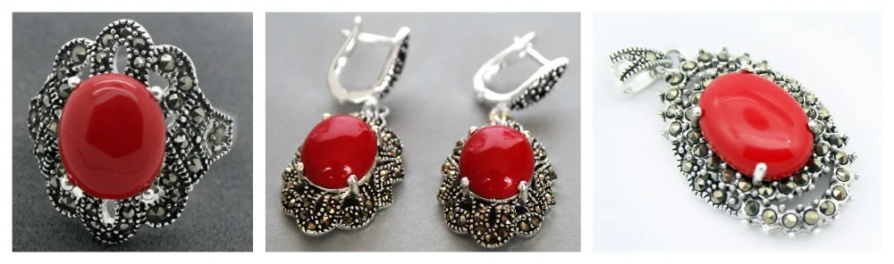 Lady's Red Carved Lacquer Marcasite 925 Sterling Silver floeer Ring(#7-10) Earrings & Pandent jewelry sets
Lady's Red Carved Lacquer Marcasite 925 Sterling Silver floeer Ring(#7-10) Earrings & Pandent jewelry sets