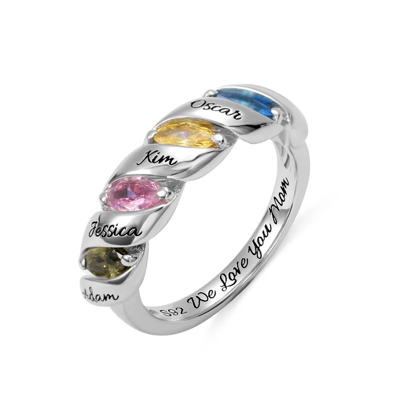 AILIN 925 Sterling Silver Stone Rings Mothers Day Rings Jewelry Personalized Engraved Four Name Birthstone Mom's Ring
AILIN 925 Sterling Silver Stone Rings Mothers Day Rings Jewelry Personalized Engraved Four Name Birthstone Mom's Ring