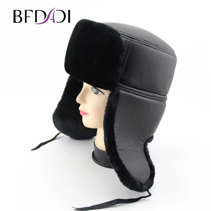 BFDADI 2021 Winter Warm Bomber Hats New Arrival Flat Top Ear Flaps Cap For Men or Women Big Size Russian Faux Fur Hat | Аксессуары для