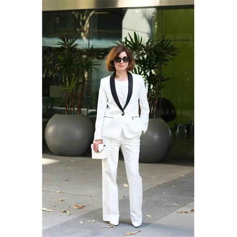 Tailored White Designer Womens Suits Black Shawl Lapel Formal Ladies Business Work Wear Suits B190
Tailored White Designer Womens Suits Black Shawl Lapel Formal Ladies Business Work Wear Suits B190