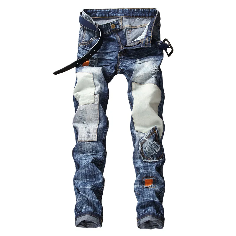 2019 Men's Jeans Personalized Hole Patch Elastic Pants Straight Fit Jean Male Spring Summer Trend Straight Pants Plus Size
2019 Men's Jeans Personalized Hole Patch Elastic Pants Straight Fit Jean Male Spring Summer Trend Straight Pants Plus Size