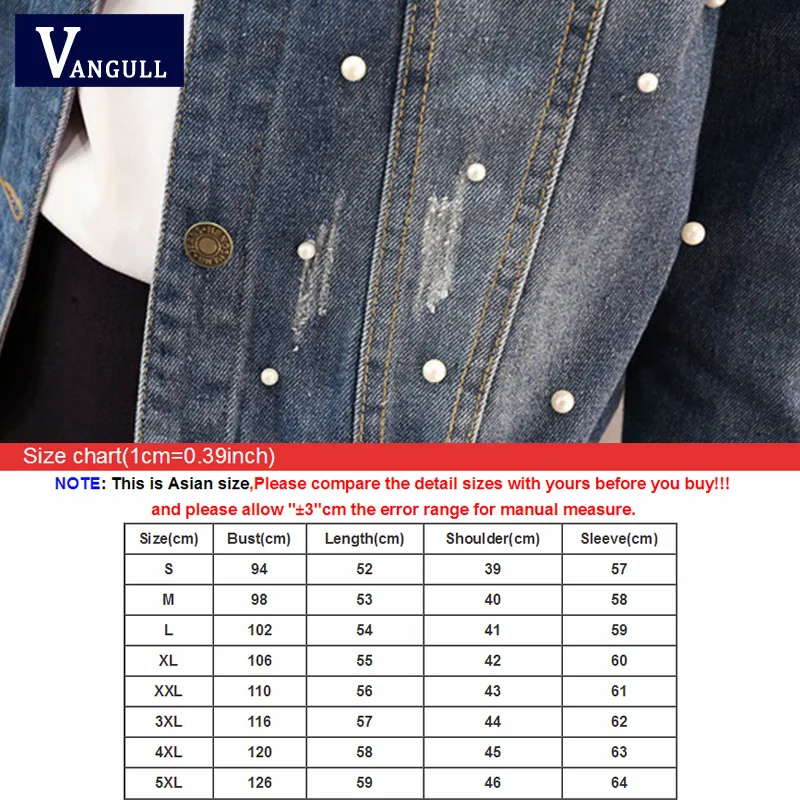 Vangull Big Size 4XL 5XL Women Denim Jacket Pearl Beading Jeans Bomber Jacket Coat Casual Female Basic Outwear 2019 Plus Size
Vangull Big Size 4XL 5XL Women Denim Jacket Pearl Beading Jeans Bomber Jacket Coat Casual Female Basic Outwear 2019 Plus Size