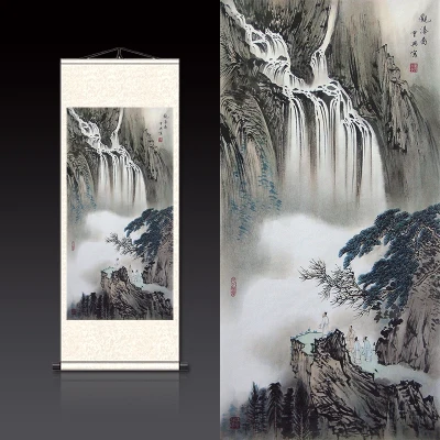 Chinese painting, waterfall, drawing room, home decoration, silk painting scroll
Chinese painting, waterfall, drawing room, home decoration, silk painting scroll