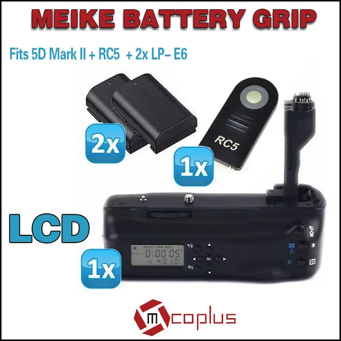 Mcoplus BG-5DIIL LCD Battery Grip for Canon EOS 5D Mark II + IR Wireless Remote Control + 2x LP-E6 Battery
Mcoplus BG-5DIIL LCD Battery Grip for Canon EOS 5D Mark II + IR Wireless Remote Control + 2x LP-E6 Battery