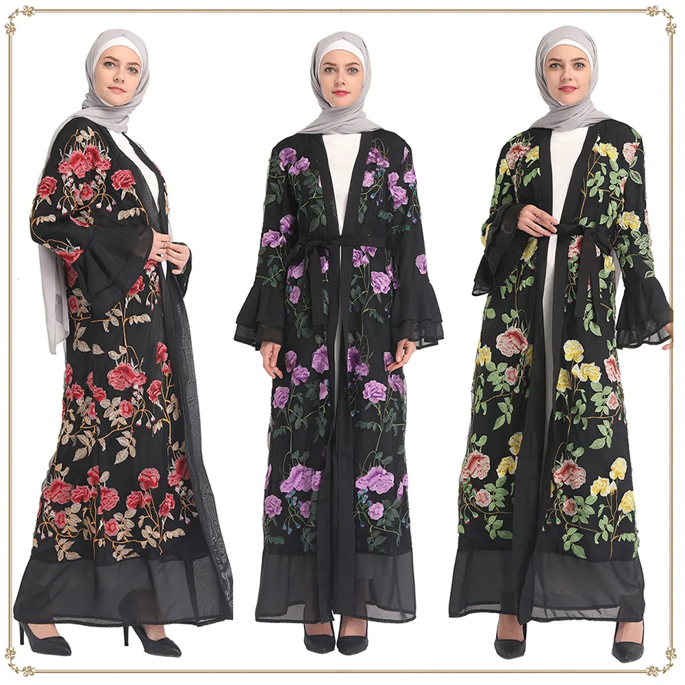 2019 Fashion Women Embroidery Flower Abaya Dress Cardigan Robe Kimono Women Thobe Jubah Ramadan Arabic Turkey Islamic Clothing
2019 Fashion Women Embroidery Flower Abaya Dress Cardigan Robe Kimono Women Thobe Jubah Ramadan Arabic Turkey Islamic Clothing