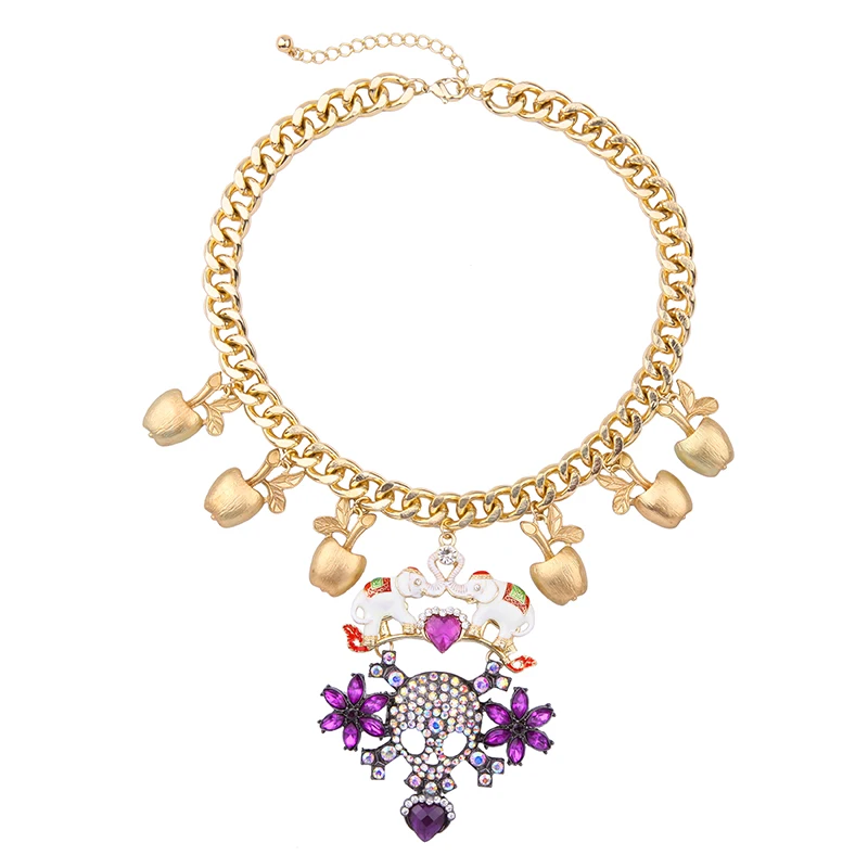 Uer Enamel Elephant Purple Flower Crystal Skull Necklace Alloy Apple Women Chunky Statement Necklace Jewelry
Uer Enamel Elephant Purple Flower Crystal Skull Necklace Alloy Apple Women Chunky Statement Necklace Jewelry