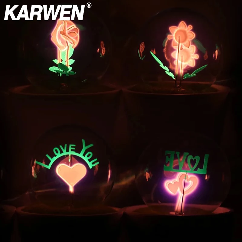 Винтажный лампочка эдисона KARWEN E27 Ночной светильник с цветами и I Love You для