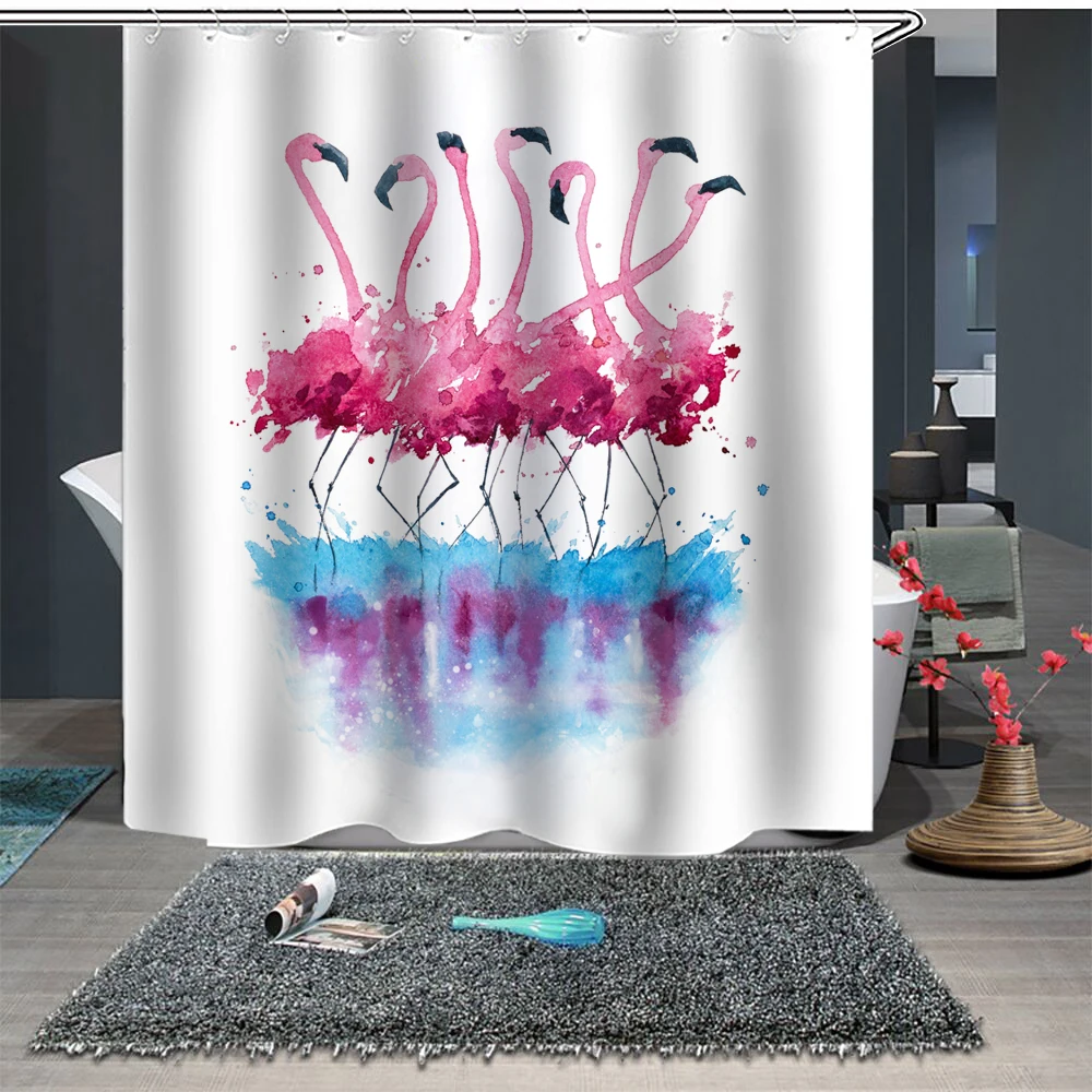 

На заказ занавески для душа Ванная комната занавески перегородки 1,5x1,8 м 1,8x1,8 м 1,8x2 м Фламинго белый