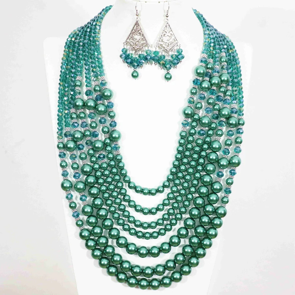 Classical Malachite Green Round Shell Simulated-pearl Abacus Crystal 7 Rows Necklace Earrings Women Ceremony Jewelry Set B1303
Classical Malachite Green Round Shell Simulated-pearl Abacus Crystal 7 Rows Necklace Earrings Women Ceremony Jewelry Set B1303