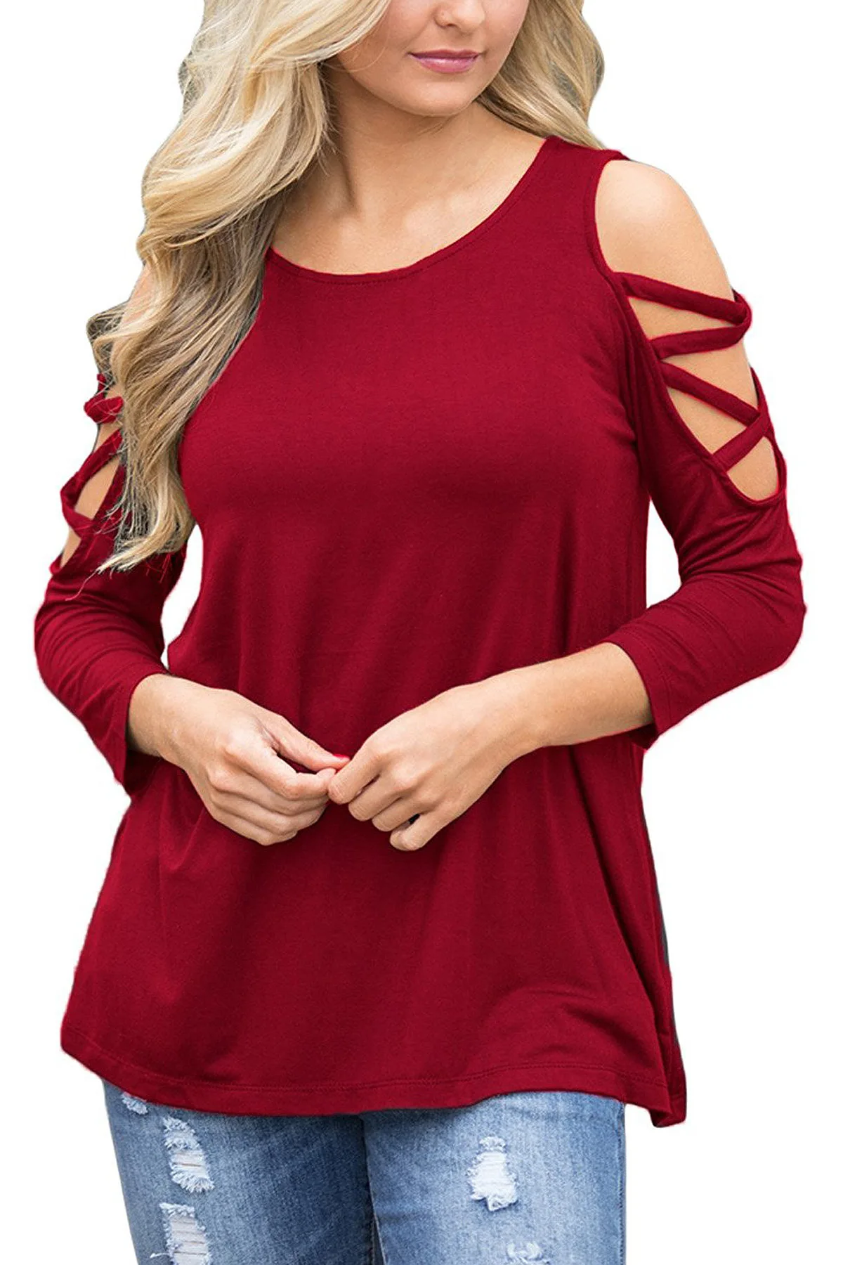 European Strapless Shoulder Loose Shirt O Neck Hollow Three Quarter Sleeve T-Shirt Women Tops Fashion Women Shirt
European Strapless Shoulder Loose Shirt O Neck Hollow Three Quarter Sleeve T-Shirt Women Tops Fashion Women Shirt