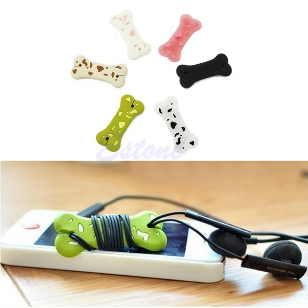 1PC Cute Cartoon Dog Bone Cord Cable Wrap Manage Headphone Earphone Winder Organizer Protector Holder | Электроника