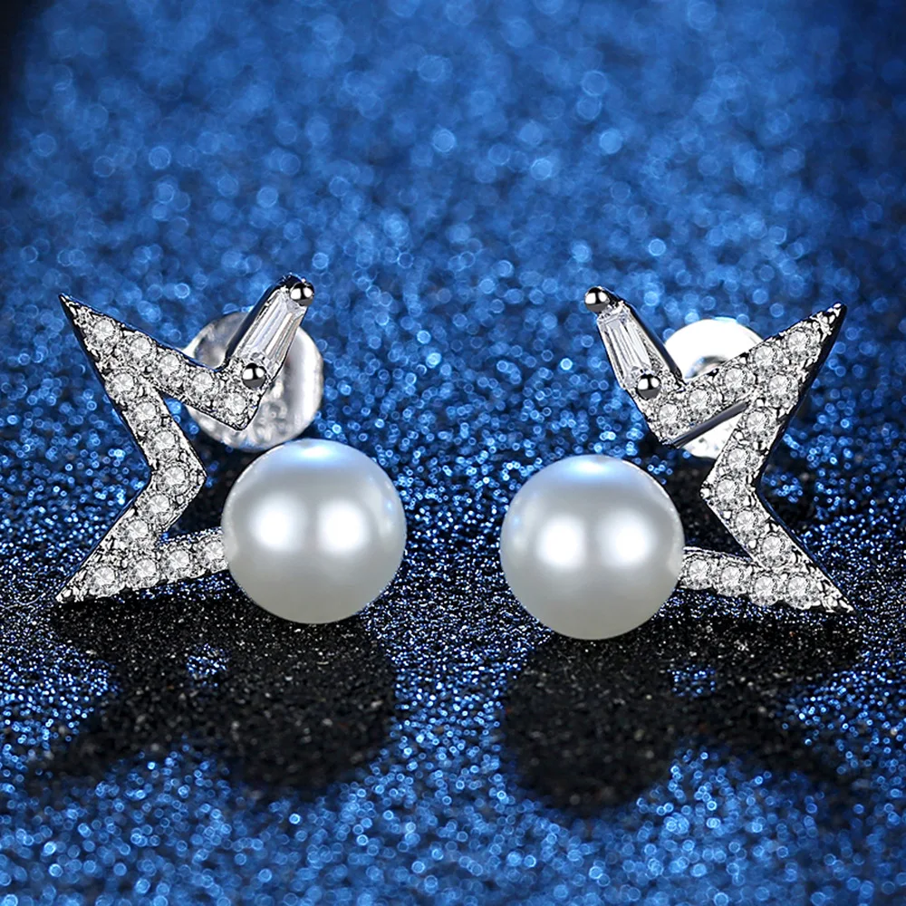Fashion Pearl Jewelry Shiny Crystal Star Elegant 925 Sterling Silver Ladies` Stud Earrings Original Jewelry For Women
Fashion Pearl Jewelry Shiny Crystal Star Elegant 925 Sterling Silver Ladies` Stud Earrings Original Jewelry For Women