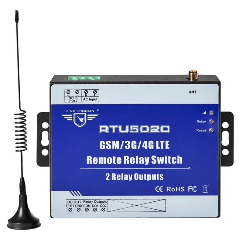 

Wireless Relay Switch 3G 4G SMS Remote Controller with 2 Relay Outputs for Street Light Automation Control RTU5020